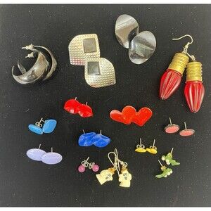 VTG 1980s & 1990s Fashion Earring Lot – 14 Pairs Pierced Studs Multicolor Retro